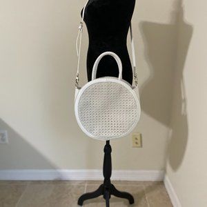 Just Fab White Satchel/Crossbody - with natural rattan accents - Circle Boho bag